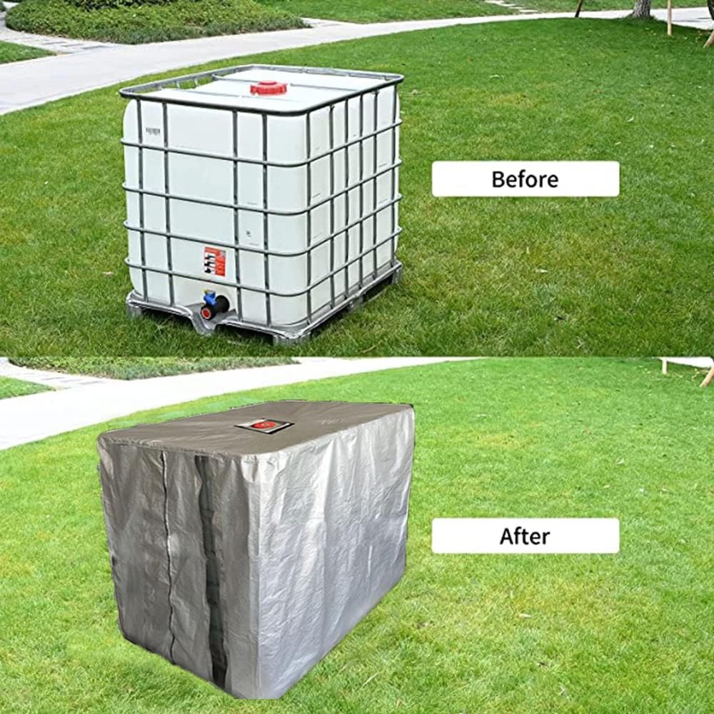 IBC Tote Cover 275 Gallon, 420D Waterproof Cover for 1000L IBC Container Water Tank Protective Cover Outdoor Rain Barrel Foil Anti-Dust Cover