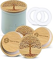 Vista 12 de Tapas de Bambú para Frascos de Yogur La Fermiere Paquete de 4 Diseño de Flores Aster Tapas de Bambú con Grabado Floral para Frascos de Cerámica