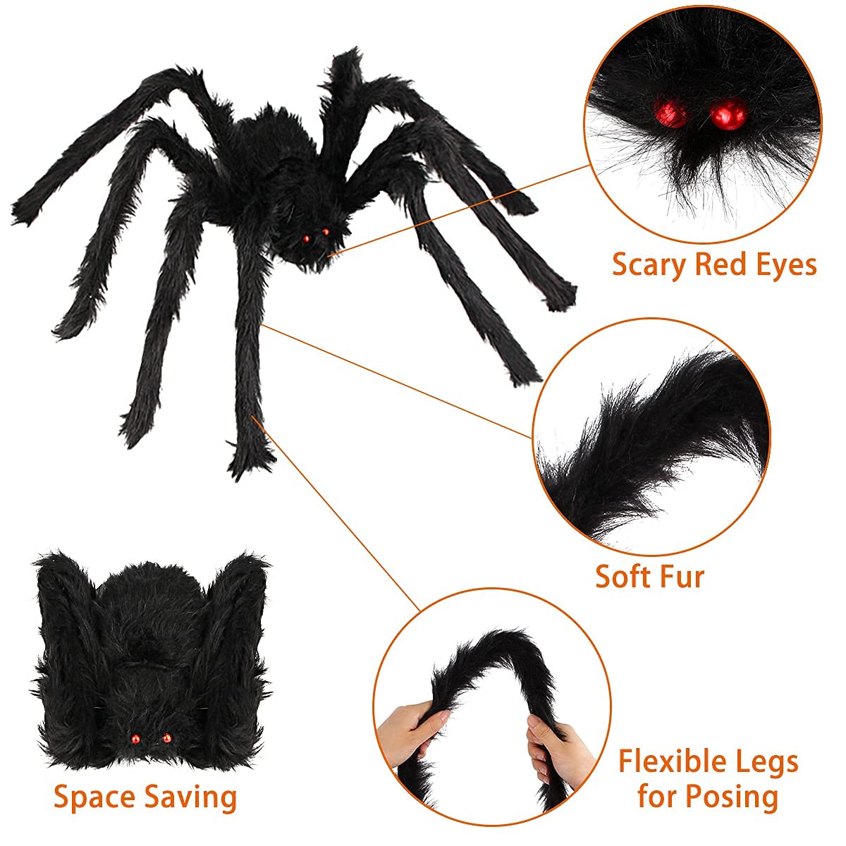 Lot De 2 Araignées Décoratives Halloween - 10 Cm, Effet Velours, Réalistes