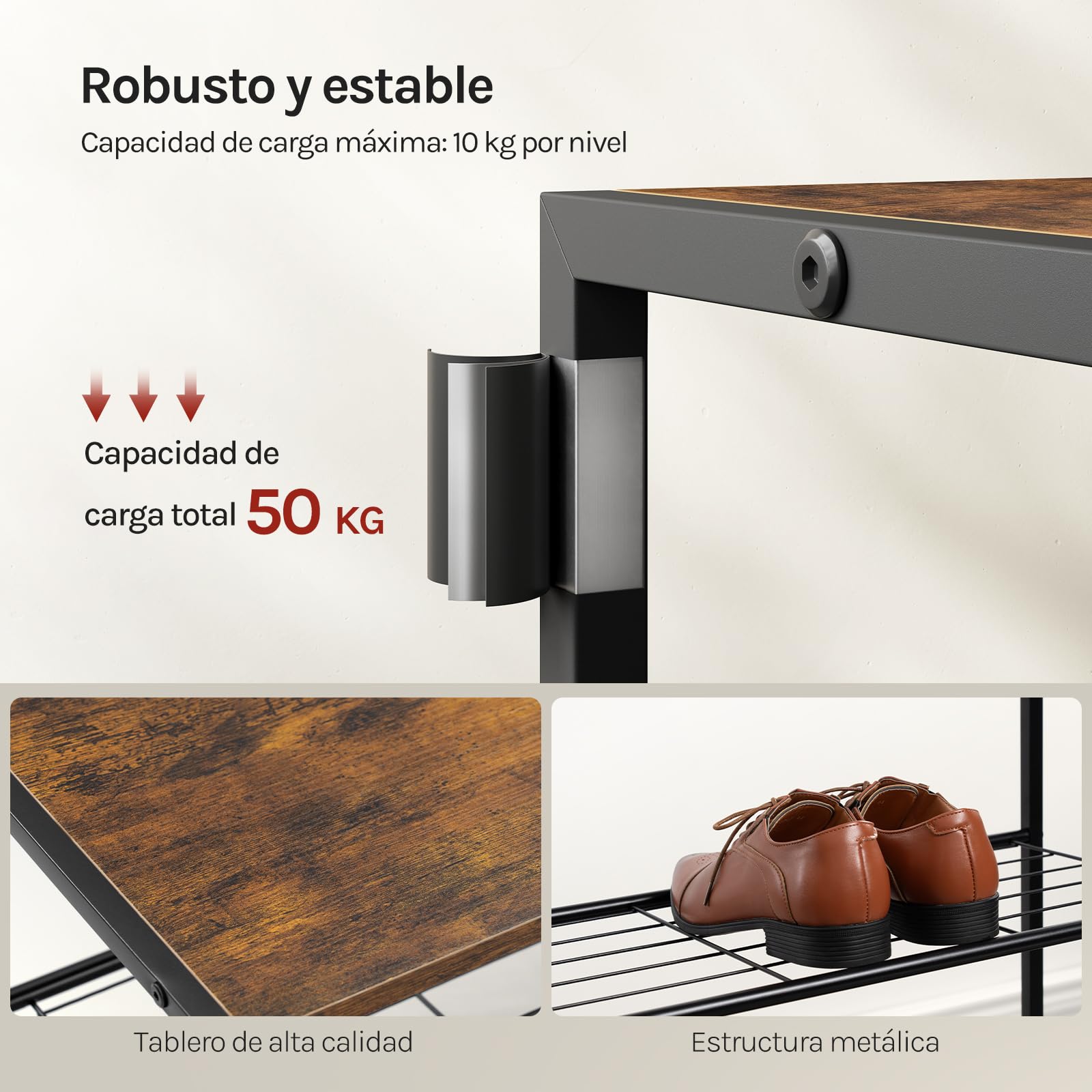 WOLTU Banco para Zapatos, Estante de Zapatos de 4 Niveles de 12 Pares de Zapatos, Marco de Metal, Asiento de Madera, para Recibidor Entrada y Dormitorio