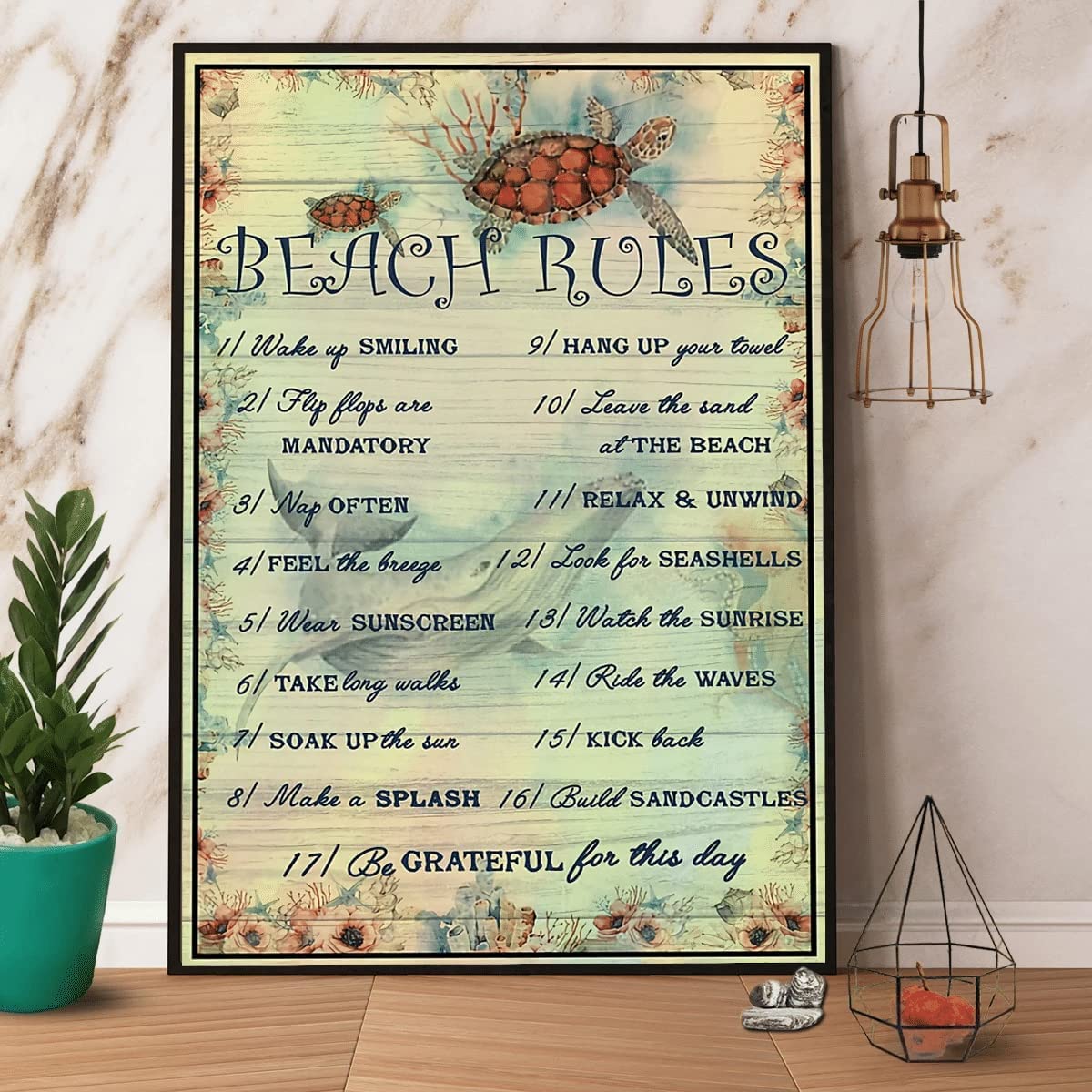 Sea Turtle Under The Sea Beach Rule Metal Tin Sign Art Sign Wall Plaque Poster Cafe Bar Bar Beer Club Wall Home Decor 5.5x8inch