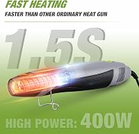 WORKPRO Mini Hőlégfúvó 400W - Kompakt Kézi Hőpisztoly 2 Hőfokozattal (300°C/500°C), Terelőfúvókával és Összecsukható Állvánnyal Barkácsolásh 3