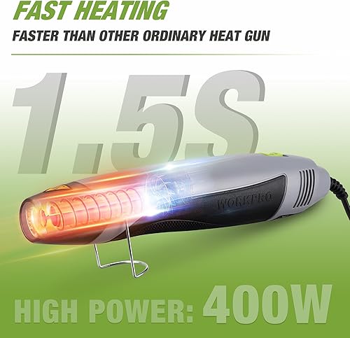 Miniatura 14 de WORKPRO Pistola de calor, mini pistola de aire caliente de 400 W con boquilla reflectora, 2 ajustes de temperatura de 482 ℉ (482.0 °F)/842 ℉