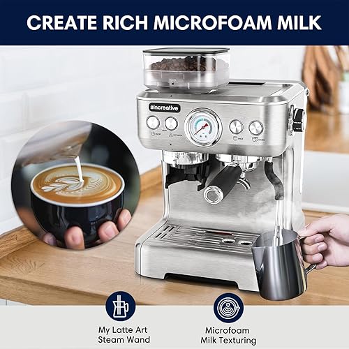 Miniatura 5 de Máquina de espresso con molinillo y espumador de leche máquina de café espresso semiautomática de 20 bares cafetera con latte y capuchino máquina de