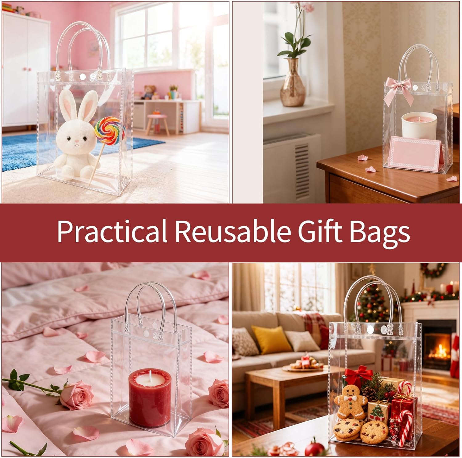 Zmpkhba 40 Pack Clear Plastic Gift Bags with Handles, 8.9 x 6.7 x 2.6 Inches Reusable PVC Party Favor Bags, Transparent Shopping Bags Bulk for Merchandise, Retail, Boutique, Party Favors, Wedding, Birthday - Image 6