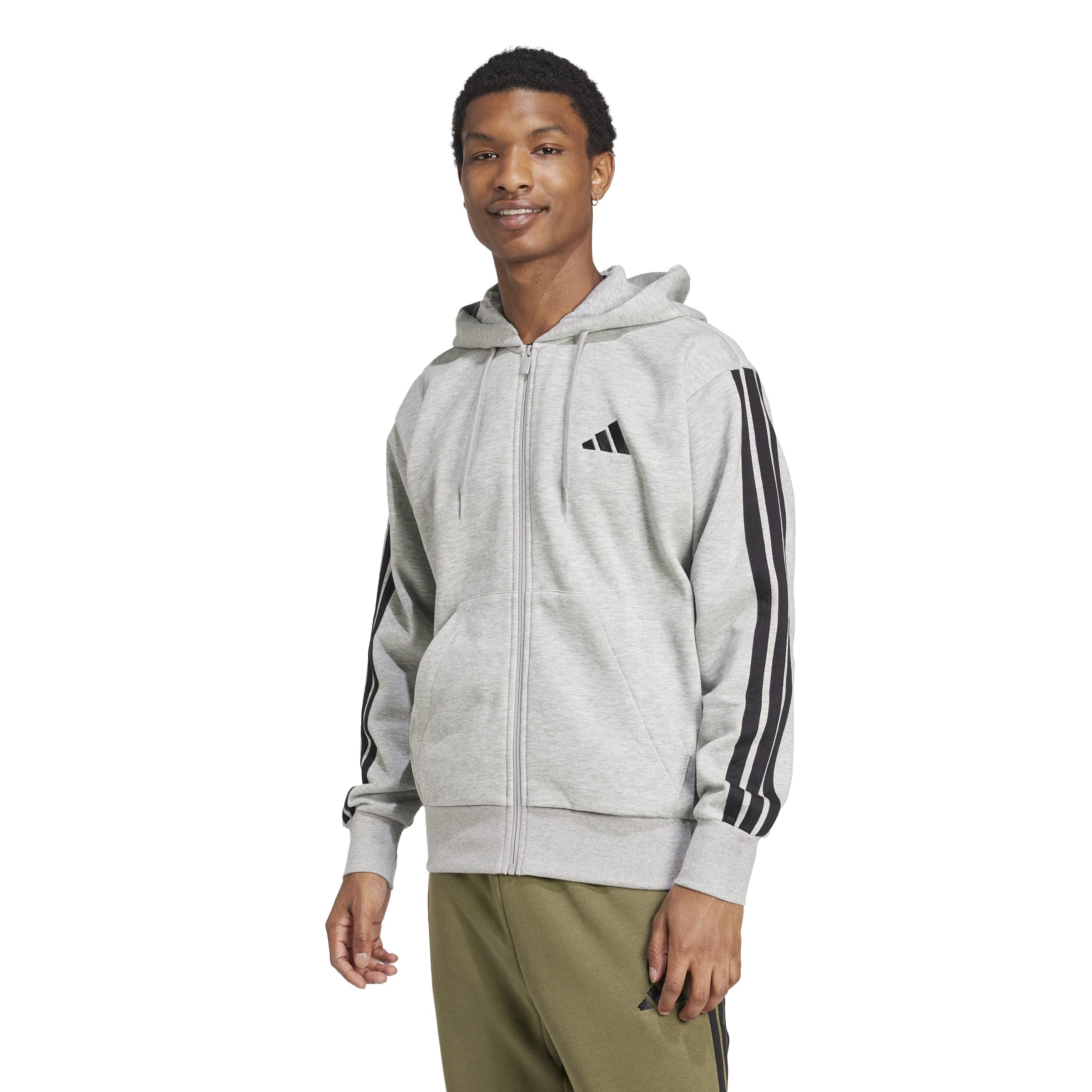 Adidas Gris Zip-Up Hoodie Essential 3-Stripes