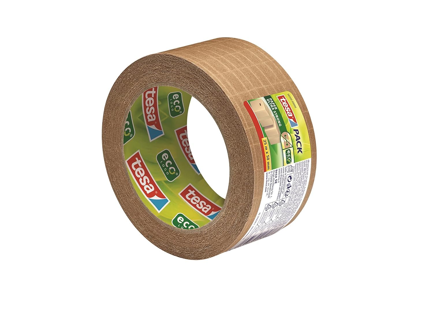 tesa Tesapack PAPER ULTRA STRONG ecoLogo - glasfaserverstärkt, mit extra starker Haftkraft - recyclingfreundliches Papier-Packband aus FSC-zertifizierten Rohstoffen - 25 m x 50 mm (10)