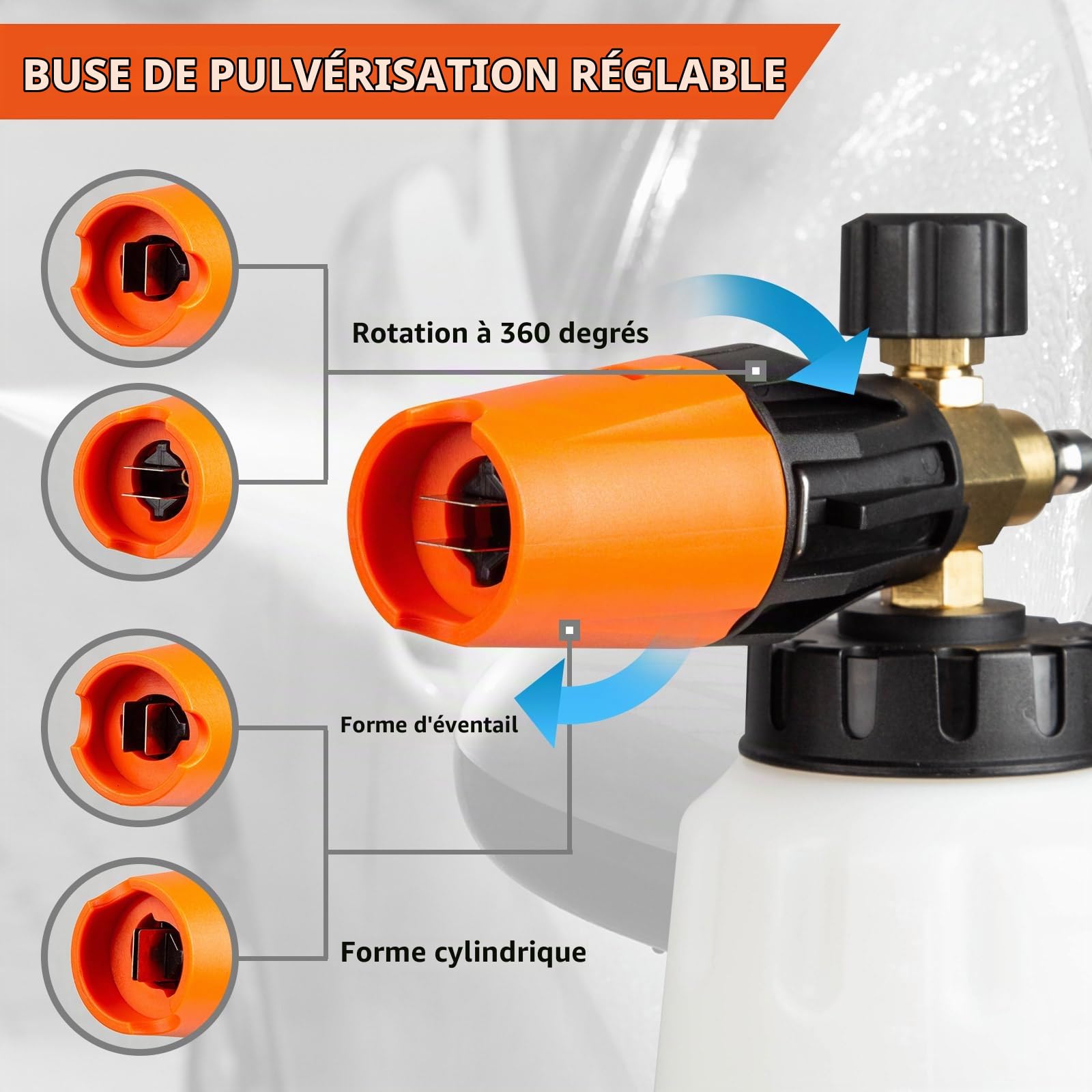 Kebtek Canon à Mousse et Pistolet Haute Pression 5200 PSI pour Lavage Voiture Auto, avec 6-en-1 Embouts de Buse et Adaptateur Compatible avec Karcher K2-K7 (MRP-001-A)
