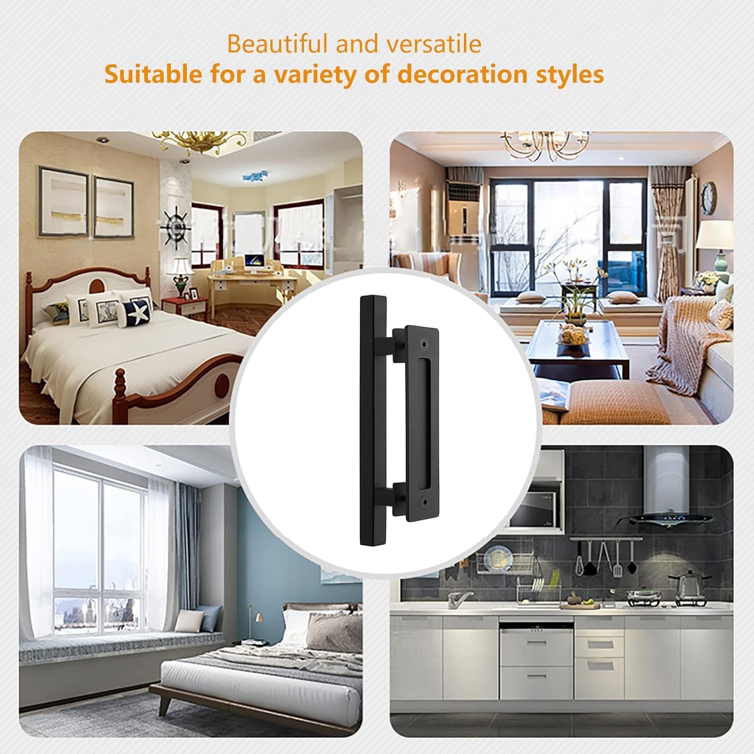 12 Inch Sliding Barn Door Handle with Lock - Black Powder Coated Barn Door Pull Handle Set for Indoor and Outdoor Use