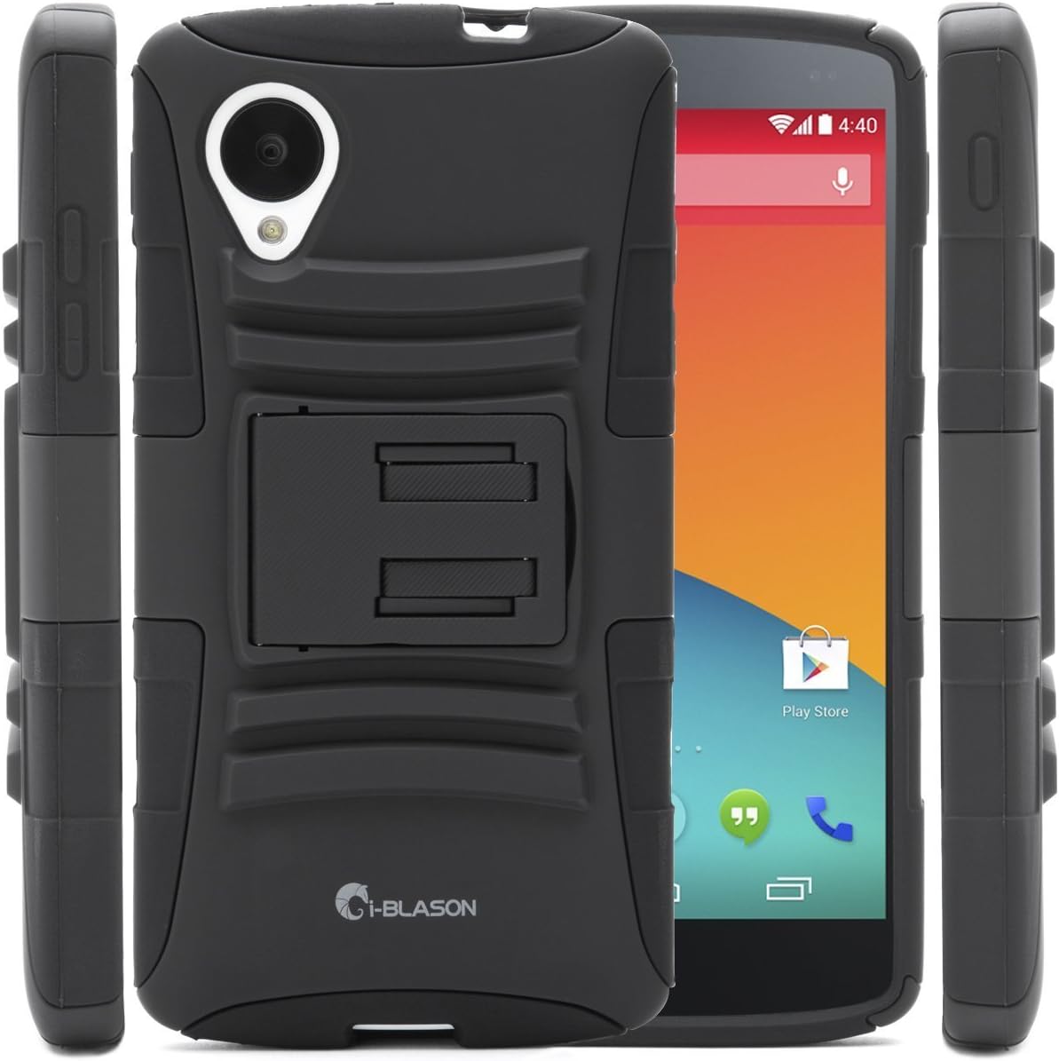 Nexus 5 Case, i-Blason Google Nexus 5 Smart Phone by LG Prime Series Dual Layer Holster Case with Kickstand and Locking Belt Swivel Clip for Nexus 5 (Black)