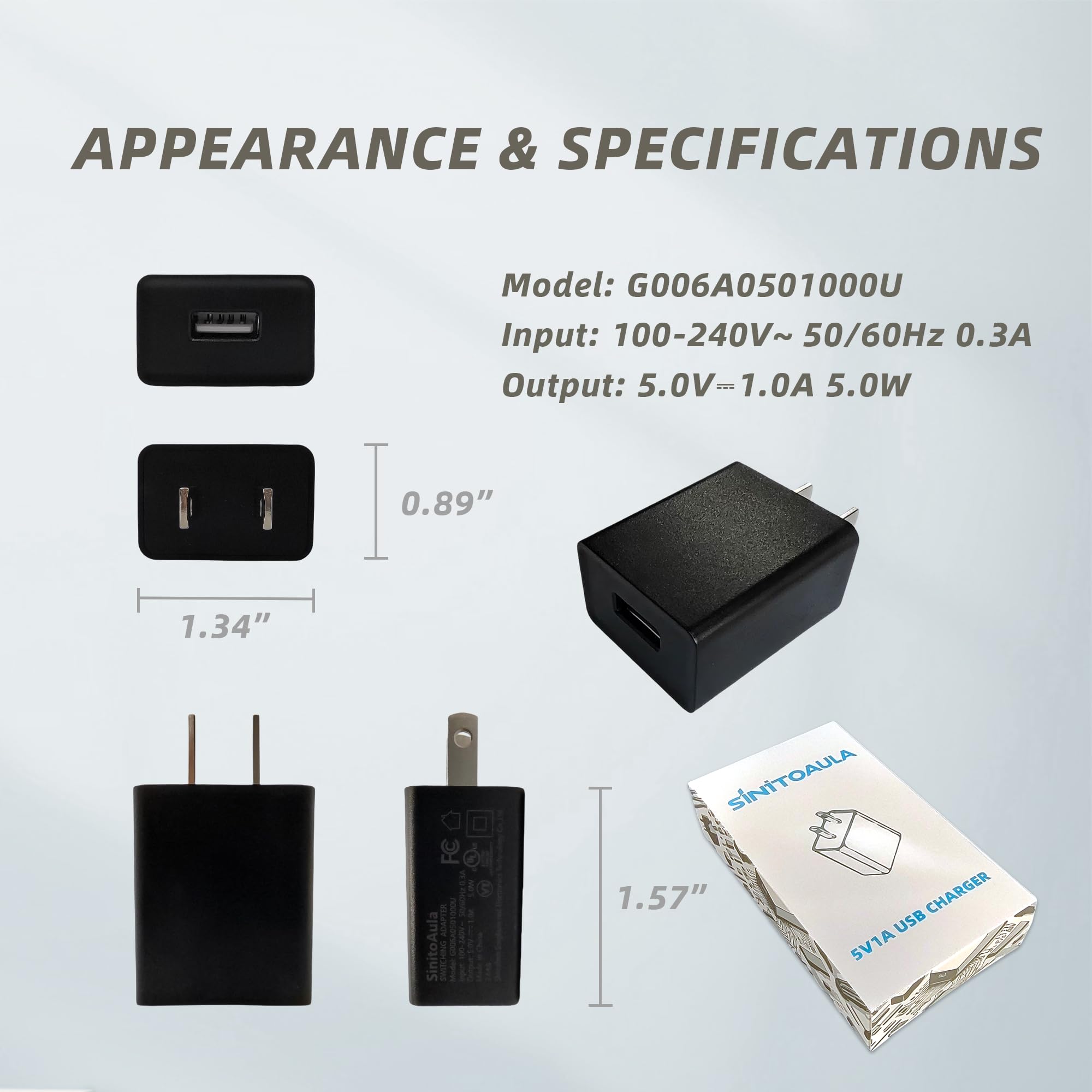 Blocco caricabatterie USB 5 V 1 A per presa a muro (certificato UL, nero, 3 pezzi), adattatore di alimentazione da 5 W per telefoni cellulari, tablet, auricolari, power bank, dispositivi