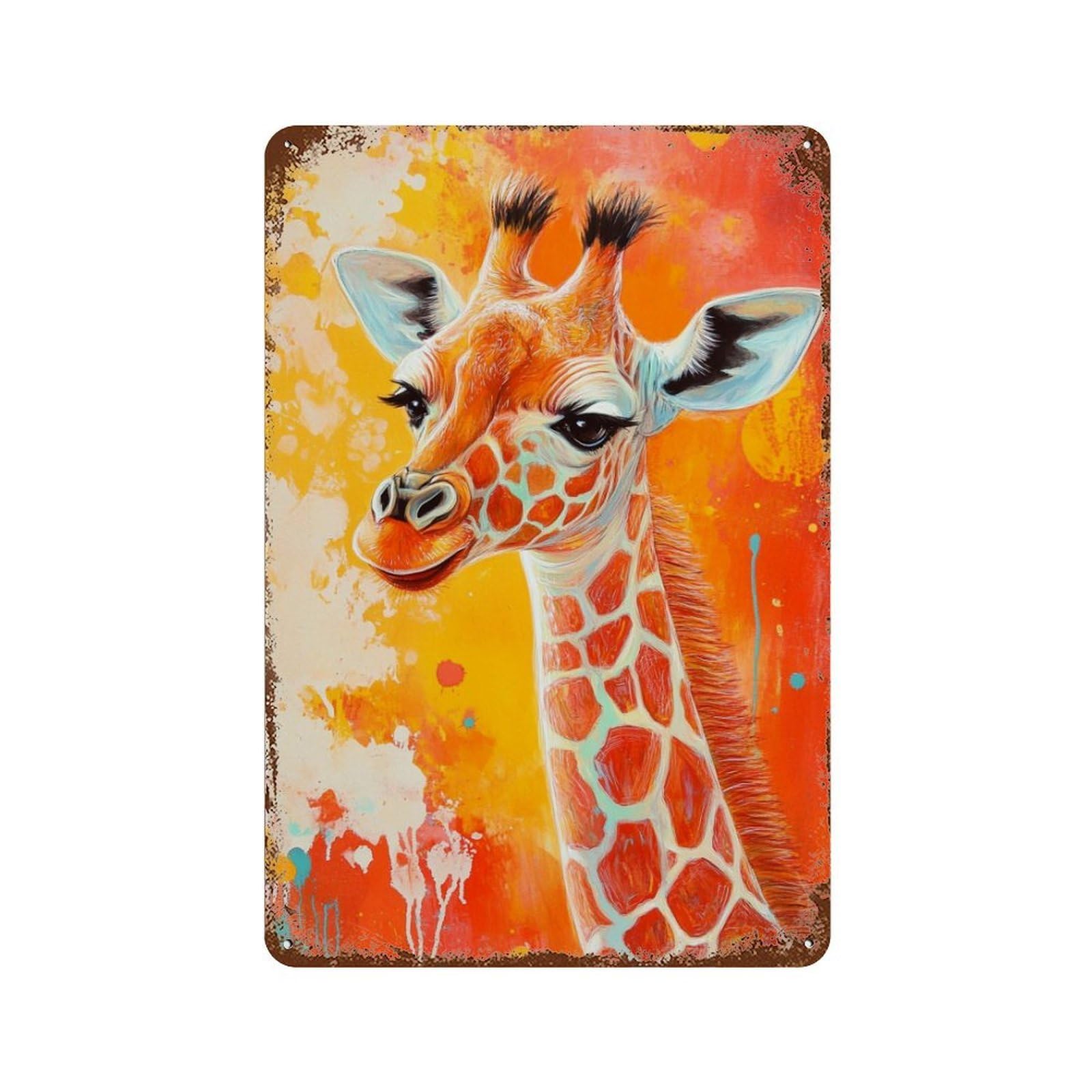 Colorful Giraffe Art Print -1 Retro Metal Sign 11.8"x7.9", Farmhouse Wall Decor for Garage, Pub Or Kitchen