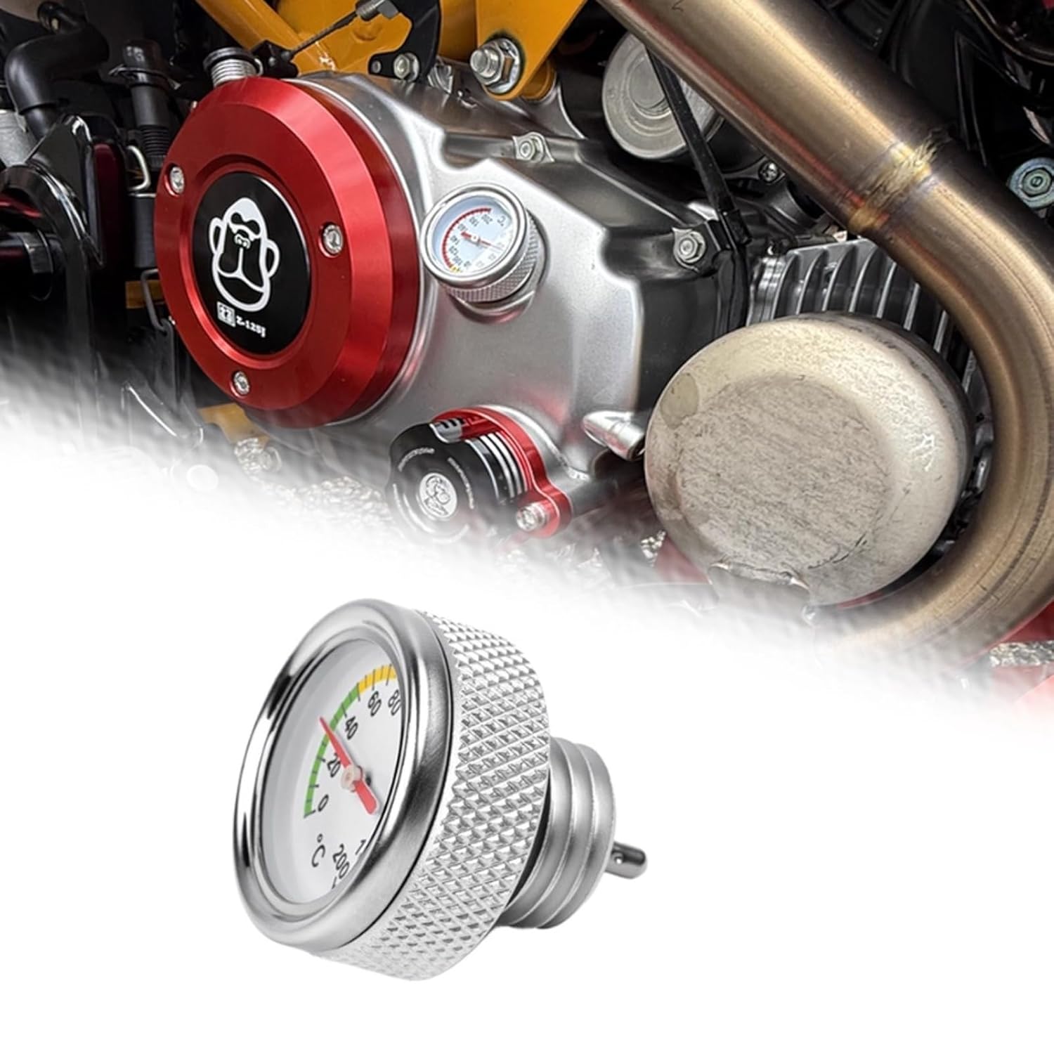 for Monkey 125 50 CC Monkey 125 50cc 2018-2024 2025 Motorcycle CNC Oil Temperature Meter Sensor Aluminum Alloy Engine Oil Temperature Gauges (Silver)