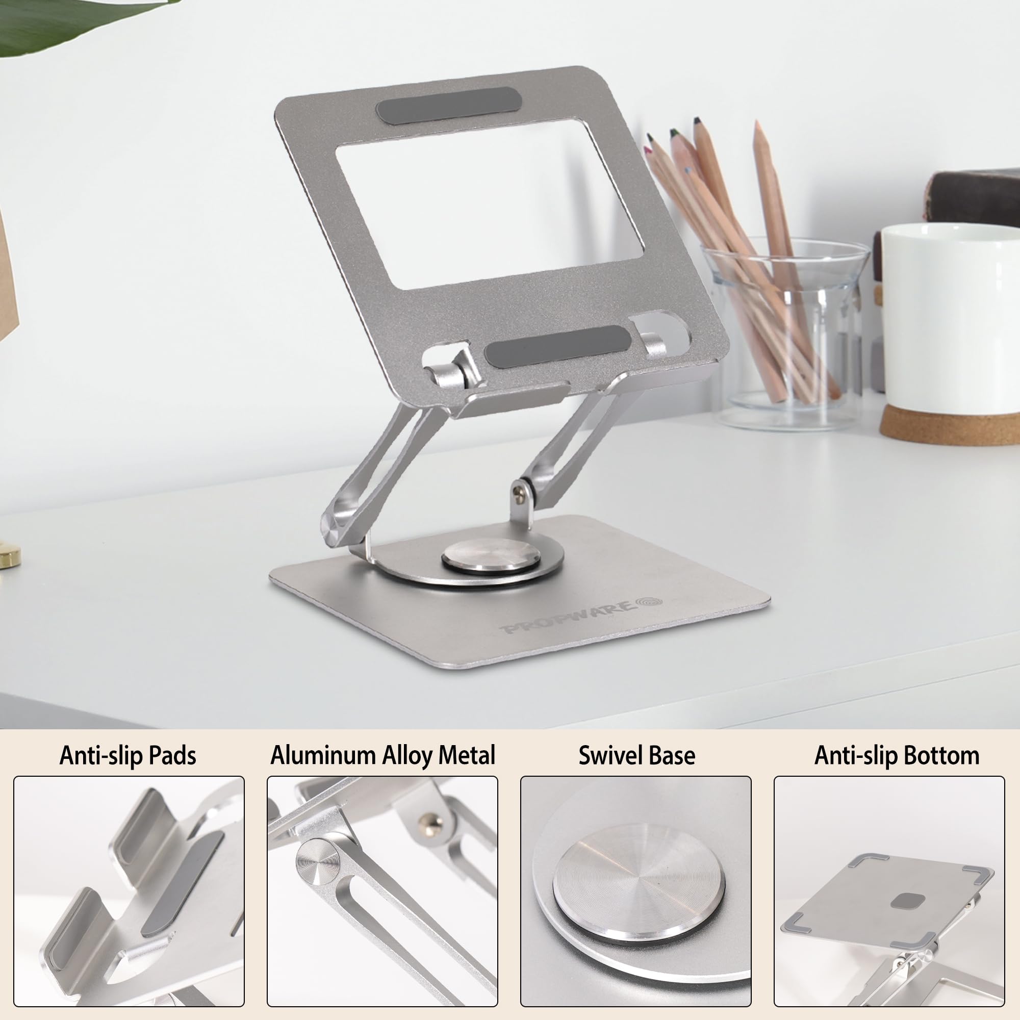 Console di gioco portatile in alluminio, per tablet, telefono, supporto fino a 15" con base girevole a 360°, regolabile ergonomicamente, pieghevole, ideale per cucina, scrivania, viaggi