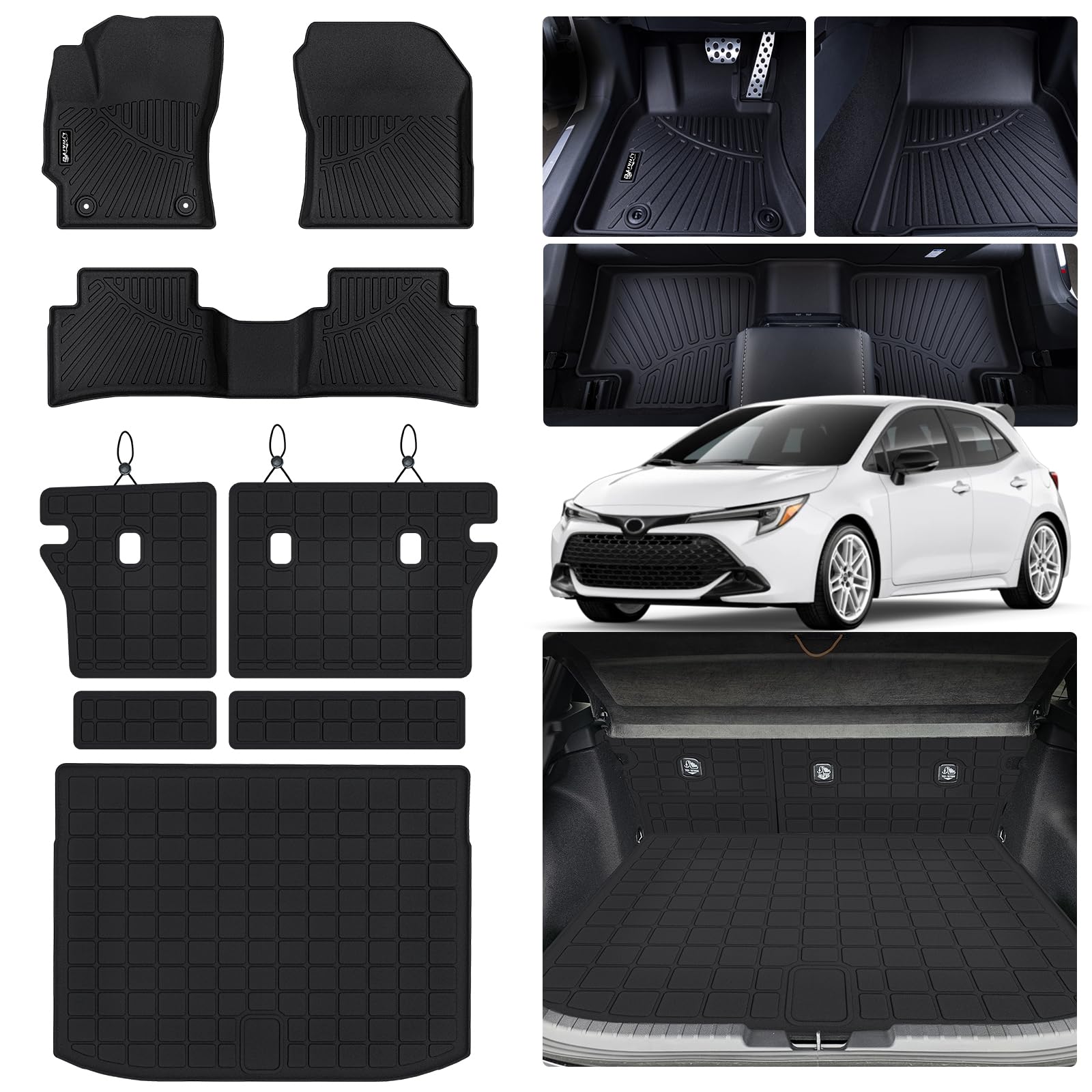 Floor Mats for 2020-2024 2025 Toyota Corolla Hatchback Accessories 8PCS Cargo Mat Custom TPE All Weather Protection Full