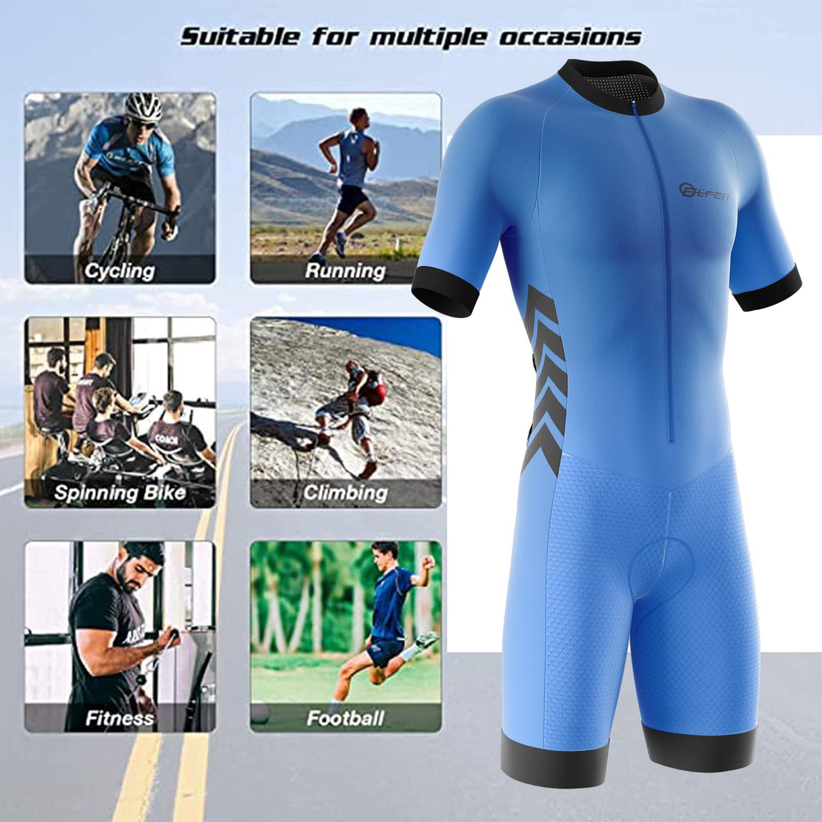 Hombres de Bicicleta con Cycling Skinsuit Triatlón for Hombres, Racing Tri Suit de Bicicletas Acolchado de Gel, MTB Mono,Secado Rápido Y Transpirable.Ciclismo, Carrera, Natación