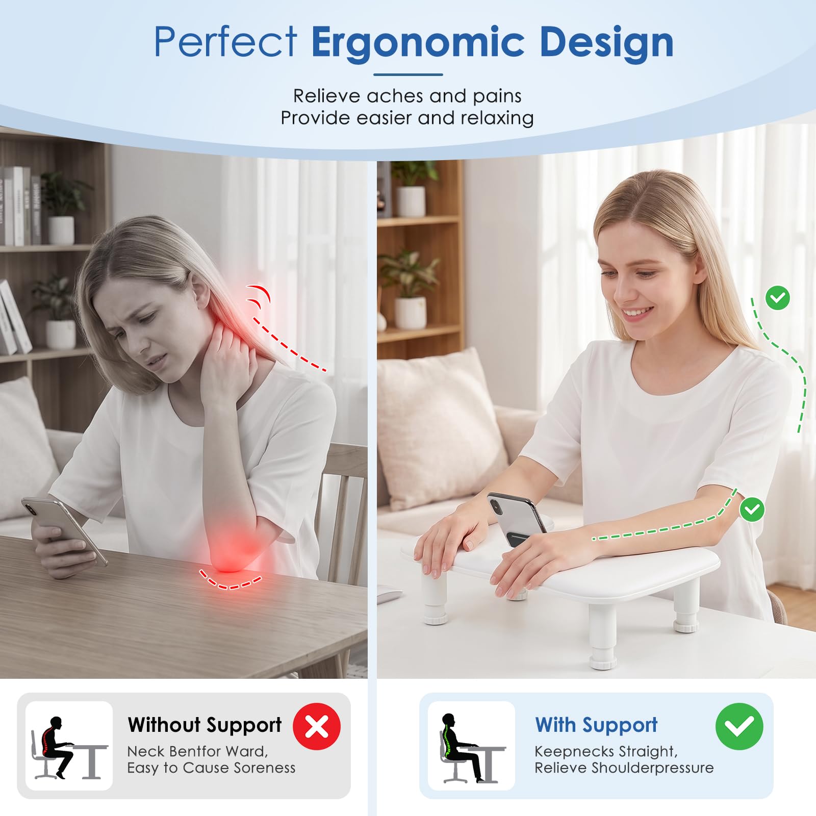 Reposa Manos para Manicura: Altura Ajustable Reposabrazos Manicura con Soporte Para Teléfono - Cómoda Funda de Piel Sintética PU Reposa Manos para Manicura para Hogar Salón - Blanco