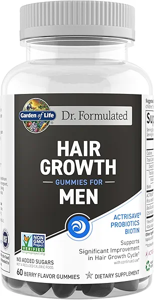 Garden of Life Dr. Formulated Hair Growth Gummies for Men, with Biotin and Clinically Studied Extracts to Support Men’s Hair Growth, Delicious Berry-Flavored Gummies, 60 Count