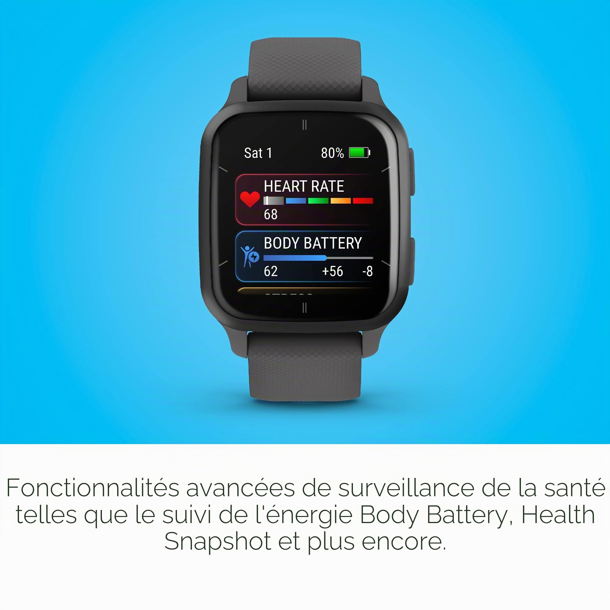 Garmin Venu Sq 2 - Montre connect e GPS Multisports avec cran AMOLED et Suivi sant - Gray avec Bracelet Gris fonc - Bo tier 40 mm Noir