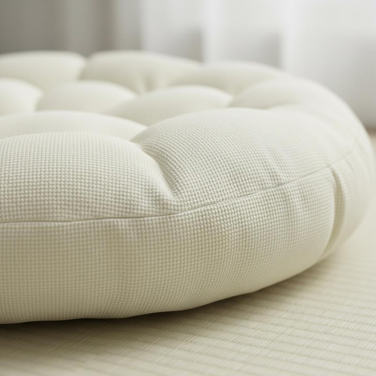 Cuscino Meditazione Rotondo Cuscino Pavimento Seduta Cuscino Tondo Tappetino Meditazione con Imbottitura in Cotone Lino con Trapuntatura Adatto a, Grigio Chiaro