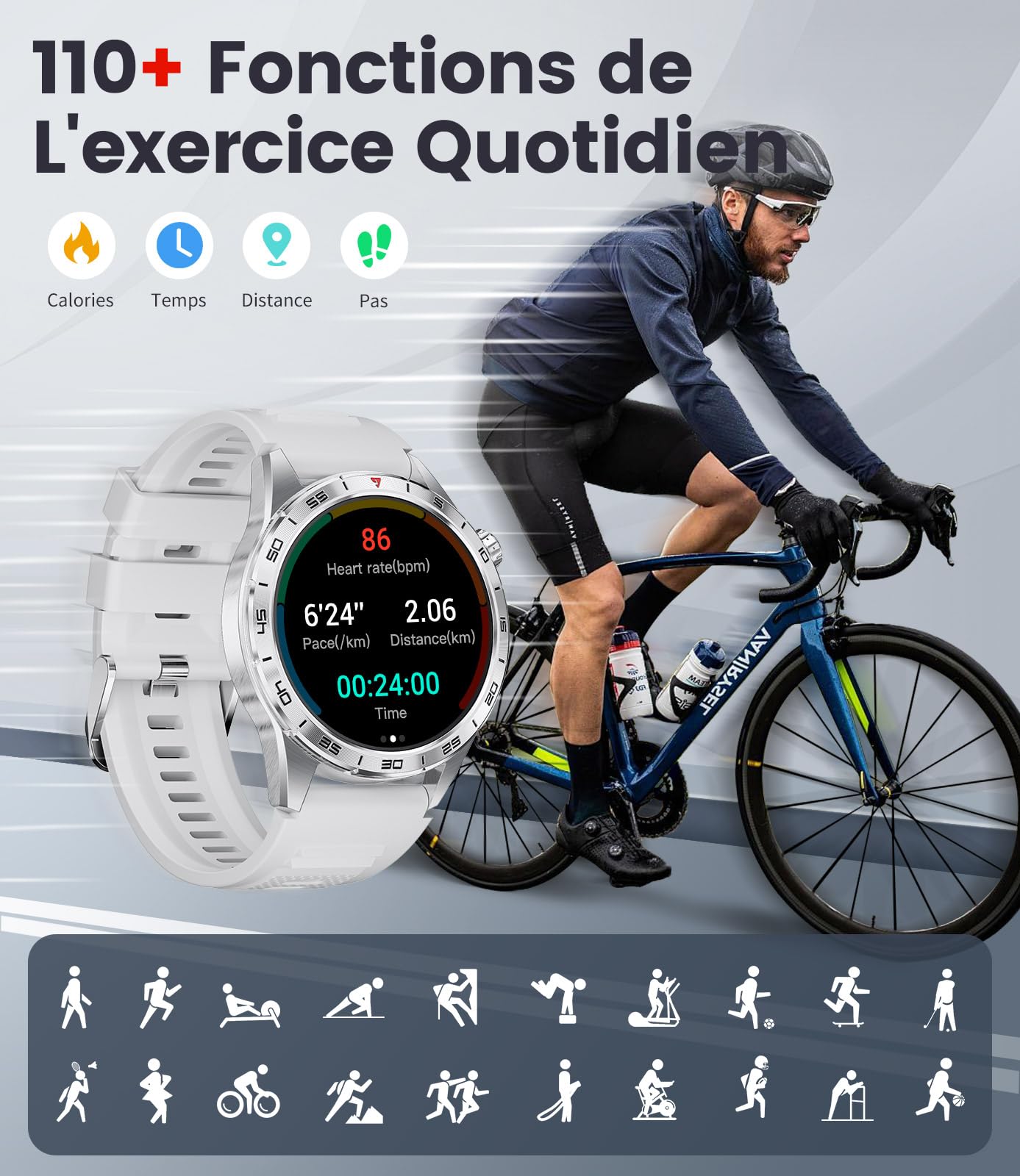 LIGE Montre Connectée Homme(3 Bracelets),1.43" AMOLED Montre Connecté avec Appel Bluetooth Moniteur Fréquence Cardiaque Podomètre, Smartwatch Etanche IP68 pour Android iOS, SML6-J