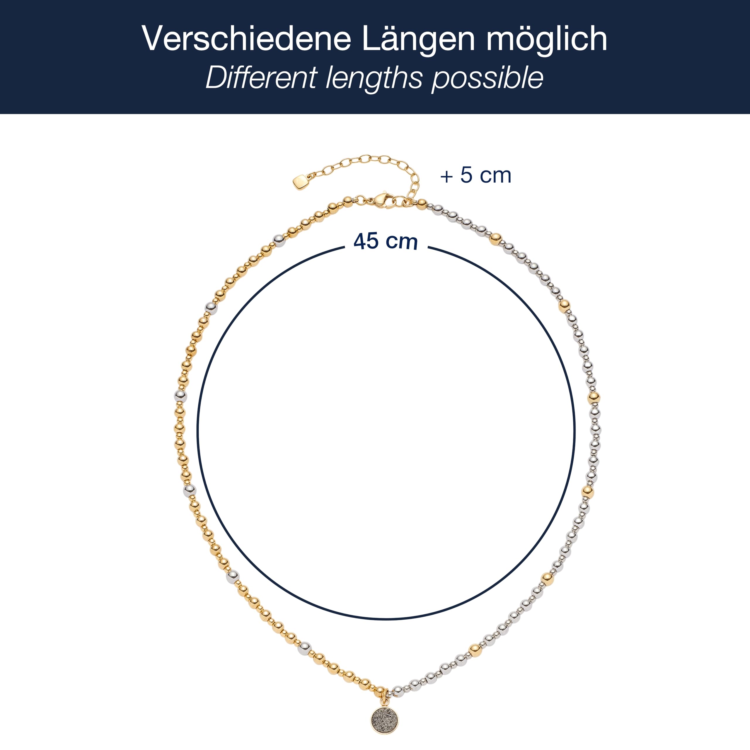JEWELS BY LEONARDO Halskette Elaine • Hals-Schmuck aus bicolorfarbenem Edelstahl • silber- und goldfarbene Edelstahlperlen • Anhäger aus Achat • 45-50 cm Länge • Schmuck Geschenk für Frauen • 025219
