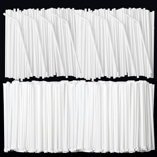 Miniatura 10 de ALINK Paquete de 500 pajitas flexibles para beber, pajitas flexibles desechables de plástico, 7.75 x 0.23 pulgadas, color blanco