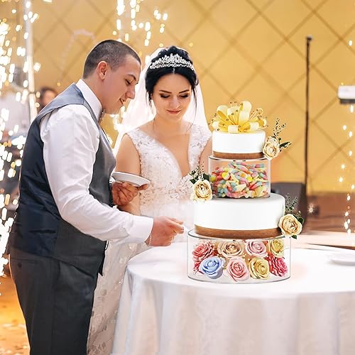 Miniatura 5 de 2 PCS Clear Acrylic Cake Stand, FEMELI Fillable Cake Box Case Tier Holder, Cylinder Round Cake Riser Display Box with Lid, Centerpiece Cake Base for