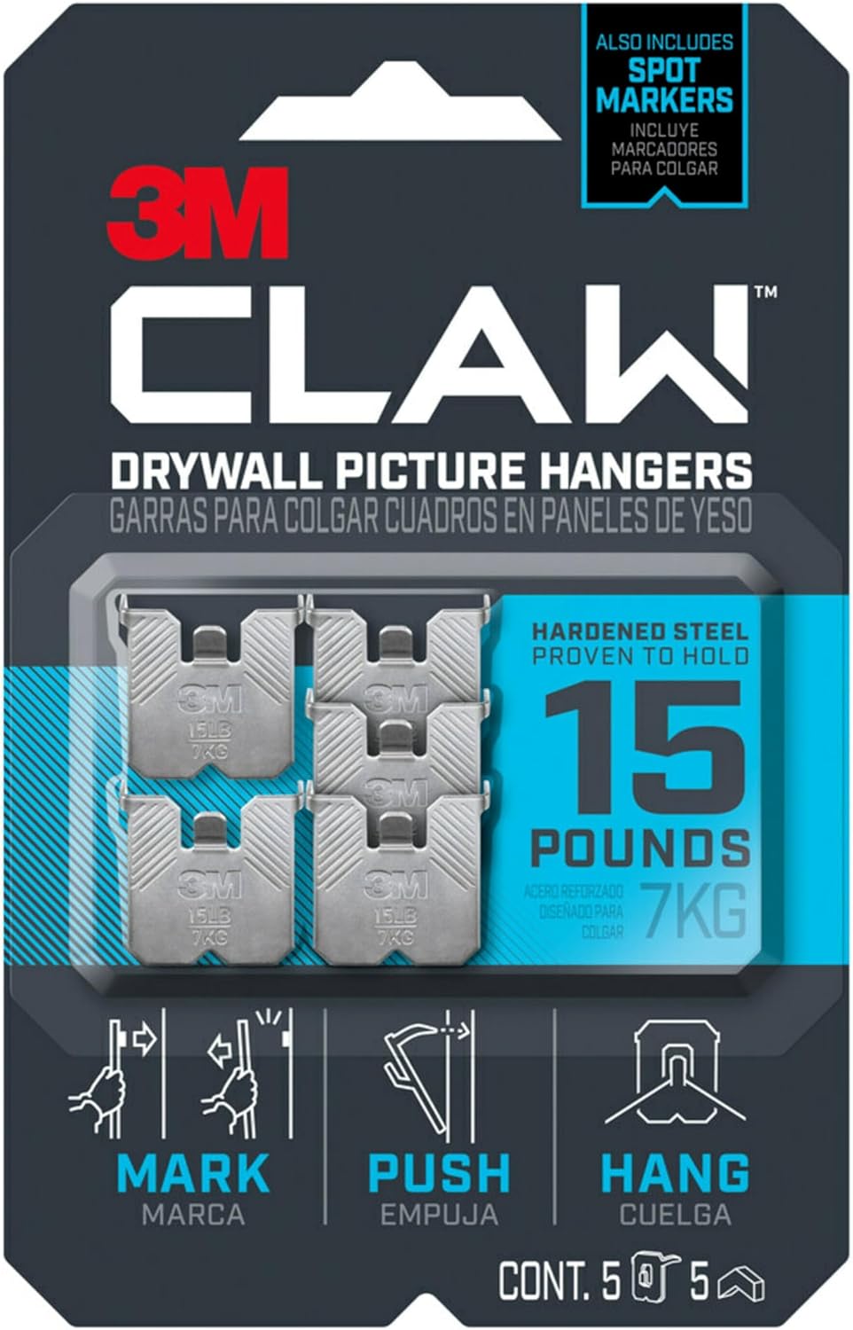 3M CLAW 15 lb. Drywall Picture Hanger with Spot Markers, Heavyweight Hanging Solution for Room Decor and Office Decor, Including Mirrors or Large Art ">– 5 Pack Thumbnail