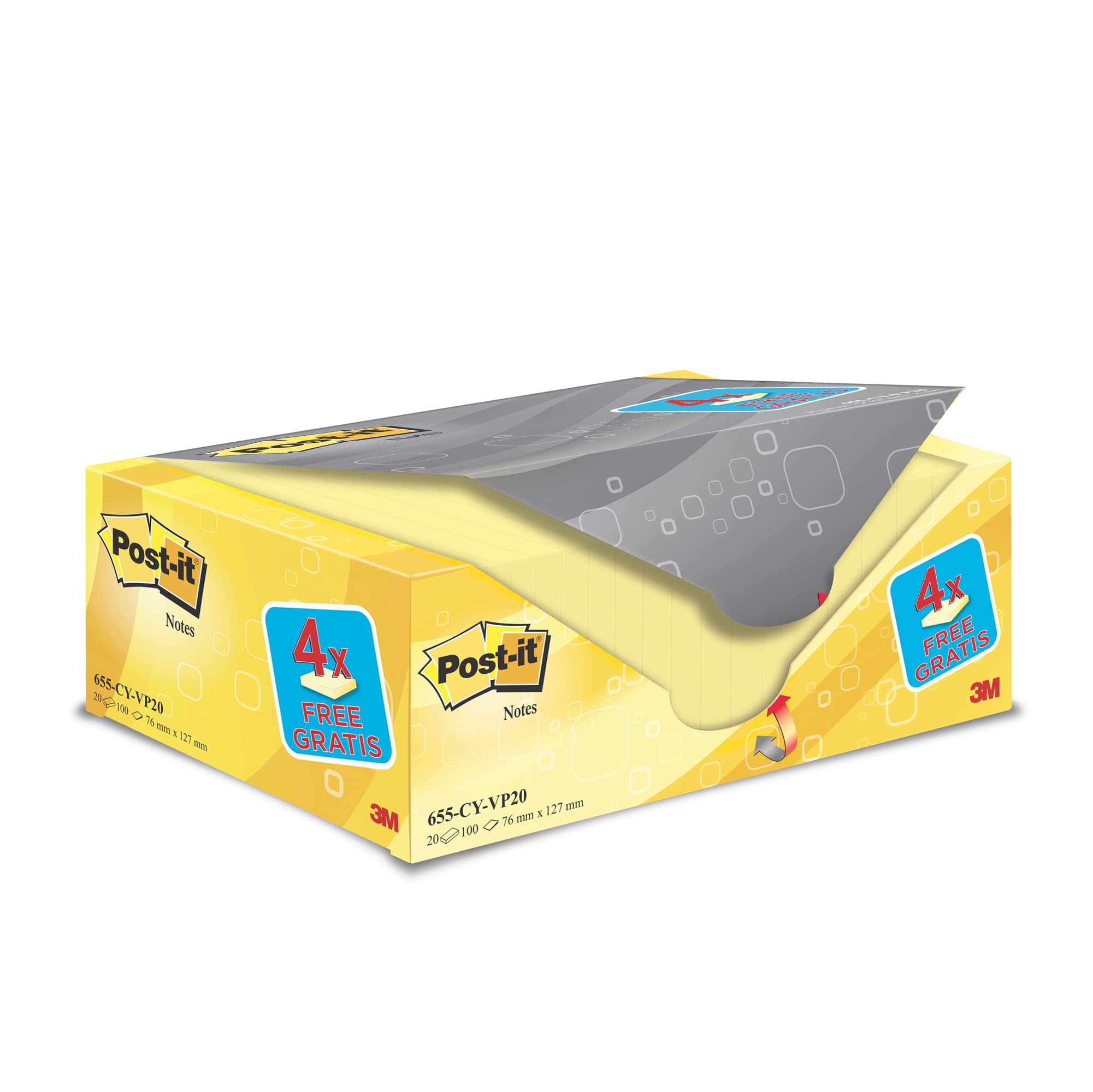 Post-it® Sticky Notes 127x76mm Yellow 100 Sheets (20 Pads) You will receive 1 Pack of 20 Pads