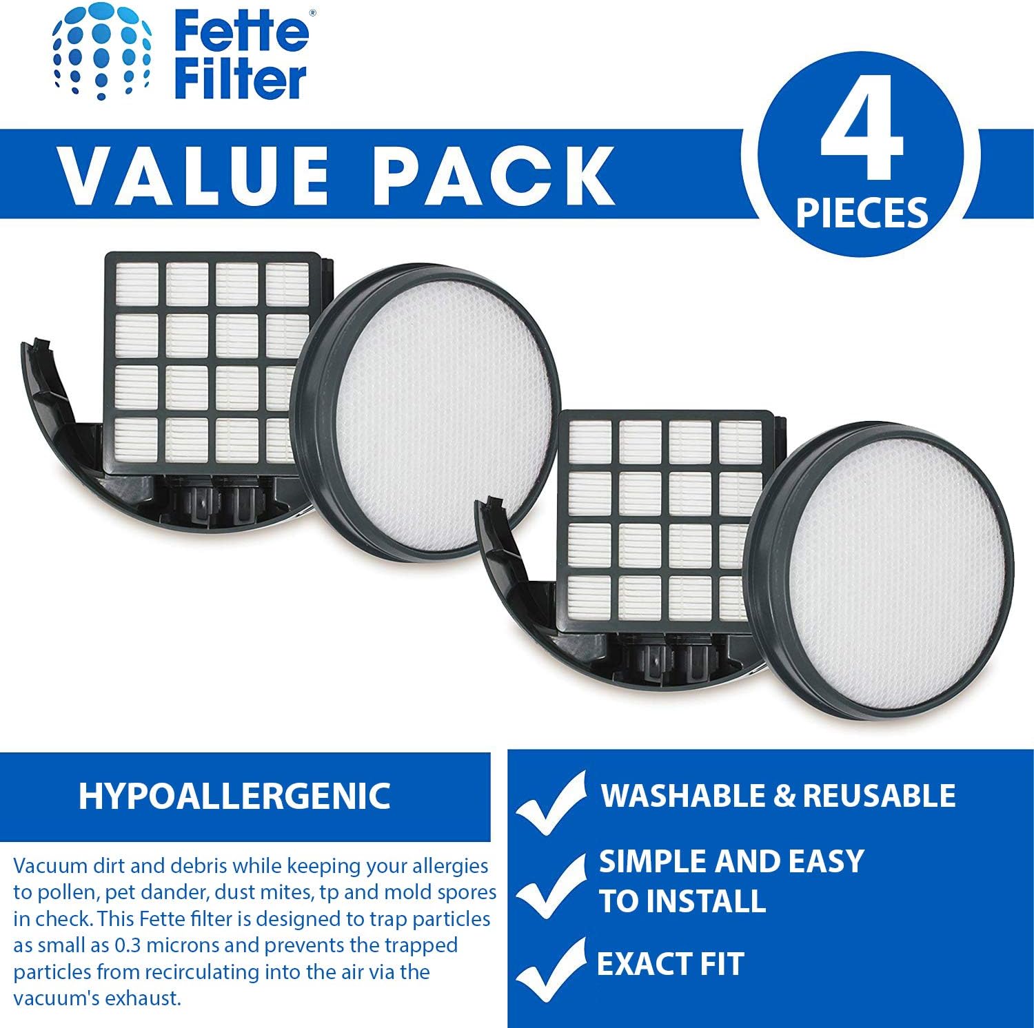Fette Filter - Upright Vacuum Filter Kit Compatible with Hoover WindTunnel 3 Pro Pet. Compare to Part # 303903001 & 305687002. (Pack of 2)