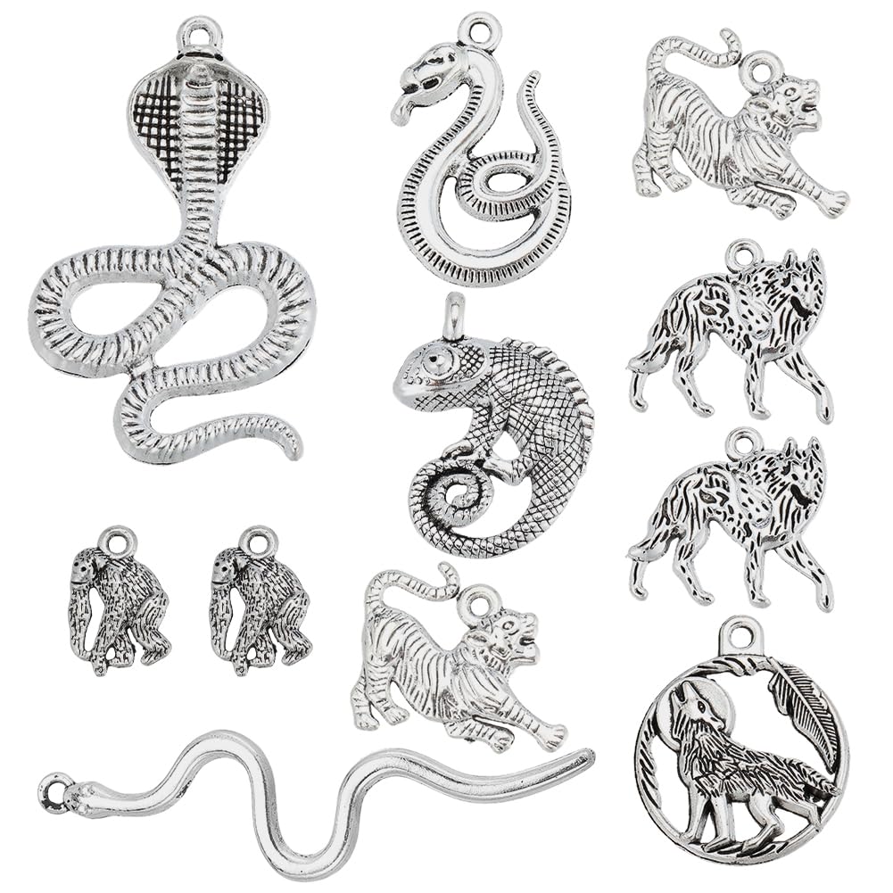 Breloques serpent en métal argenté pour fabrication bijoux colliers animaux sauvages