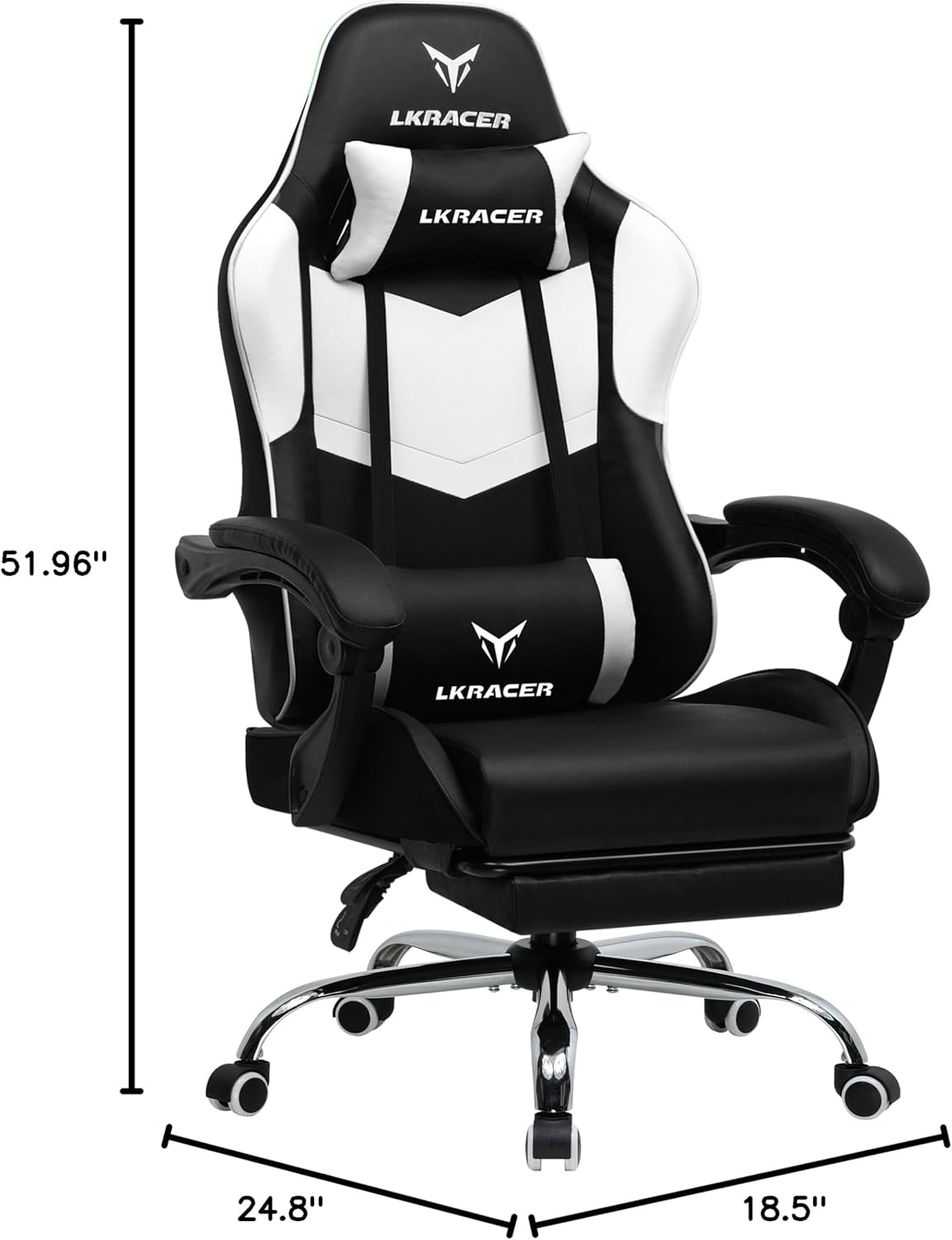 GTPLAYER Gaming Chair, Video Gaming Chair with Footrest, 135° Recline Ergonomic High Back Computer Chair, Linkage Armrest, Swivel Adjustable Office Chair for Adults (White)