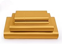 Vista 3 de Vonty Satin Sheets Queen Silky Soft Satin Bed Sheets Yellow Gold Sheet Set, 1 Deep Pocket Fitted Sheet + 1 Flat Sheet + 2 Pillowcases Ámbar Beige