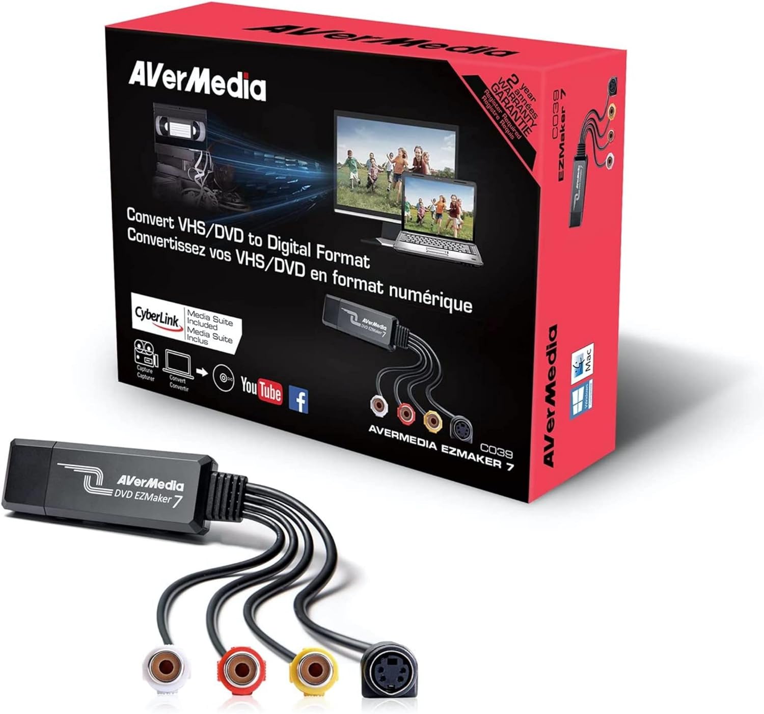 CAPTURADORA EXTERNA AVERMEDIA C039 AVERDVD EZMAKER 7 USB 2.0 61C039XX00BH