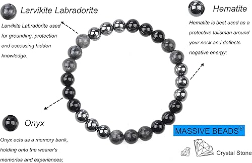 Vista 44 de MASSIVE BEADS Pulsera elástica de yoga hecha a mano con piedra natural, cristal curativo, energía, regalos para adultos unisex de 0.157 in, 0.236