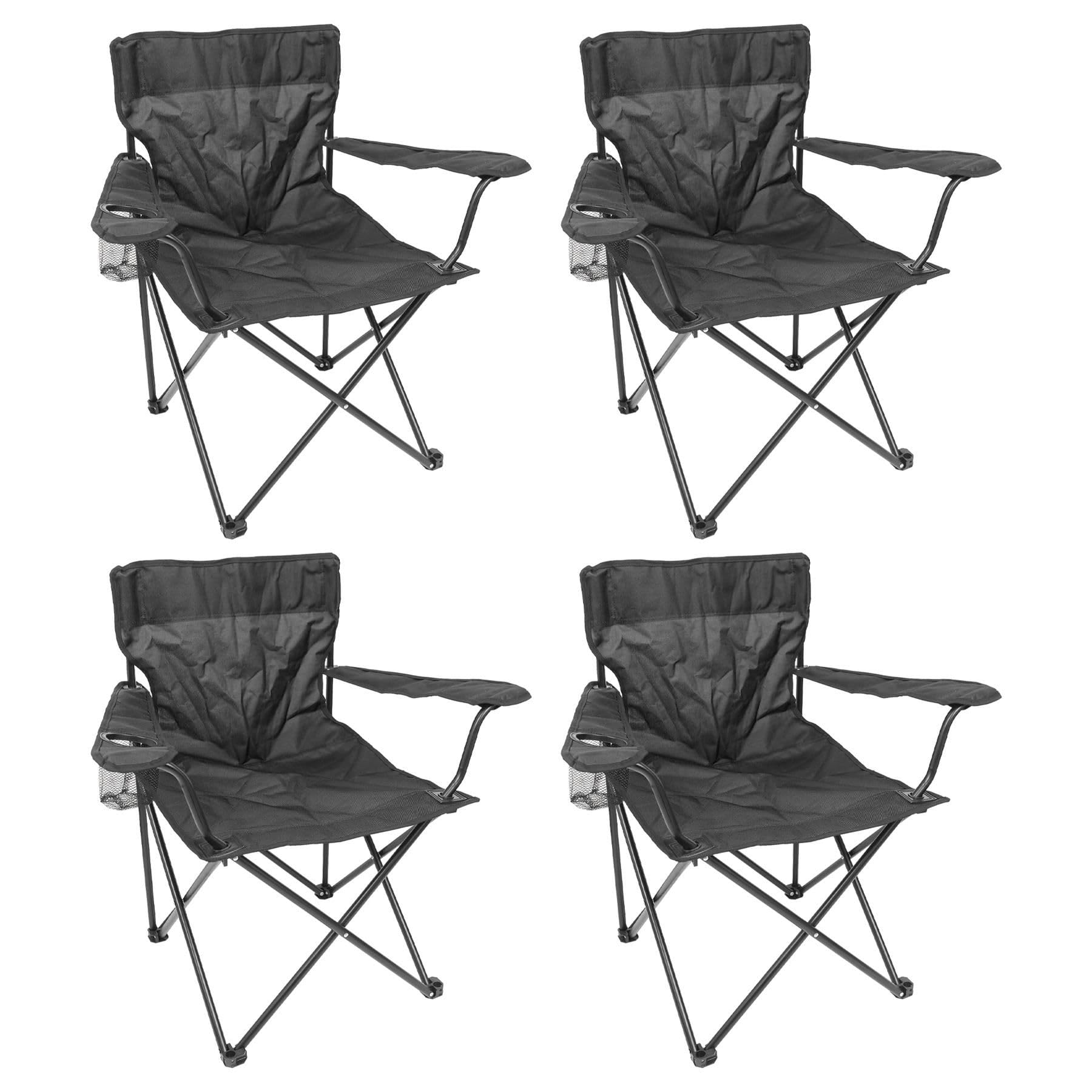 Harbour Housewares Folding Camping Chairs - Black - Pack of 4 - Canvas Outdoor Lawn Seat for Picnic, Garden, Beach, Hiking, Fishing