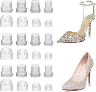 12 Pairs Heel Caps for High Heels, 4 Sizes Clear U Shape Anti-Slip Noise Reducing High Heel Protector Replacement Tip Covers for Stiletto and Pumps Outdoor Events