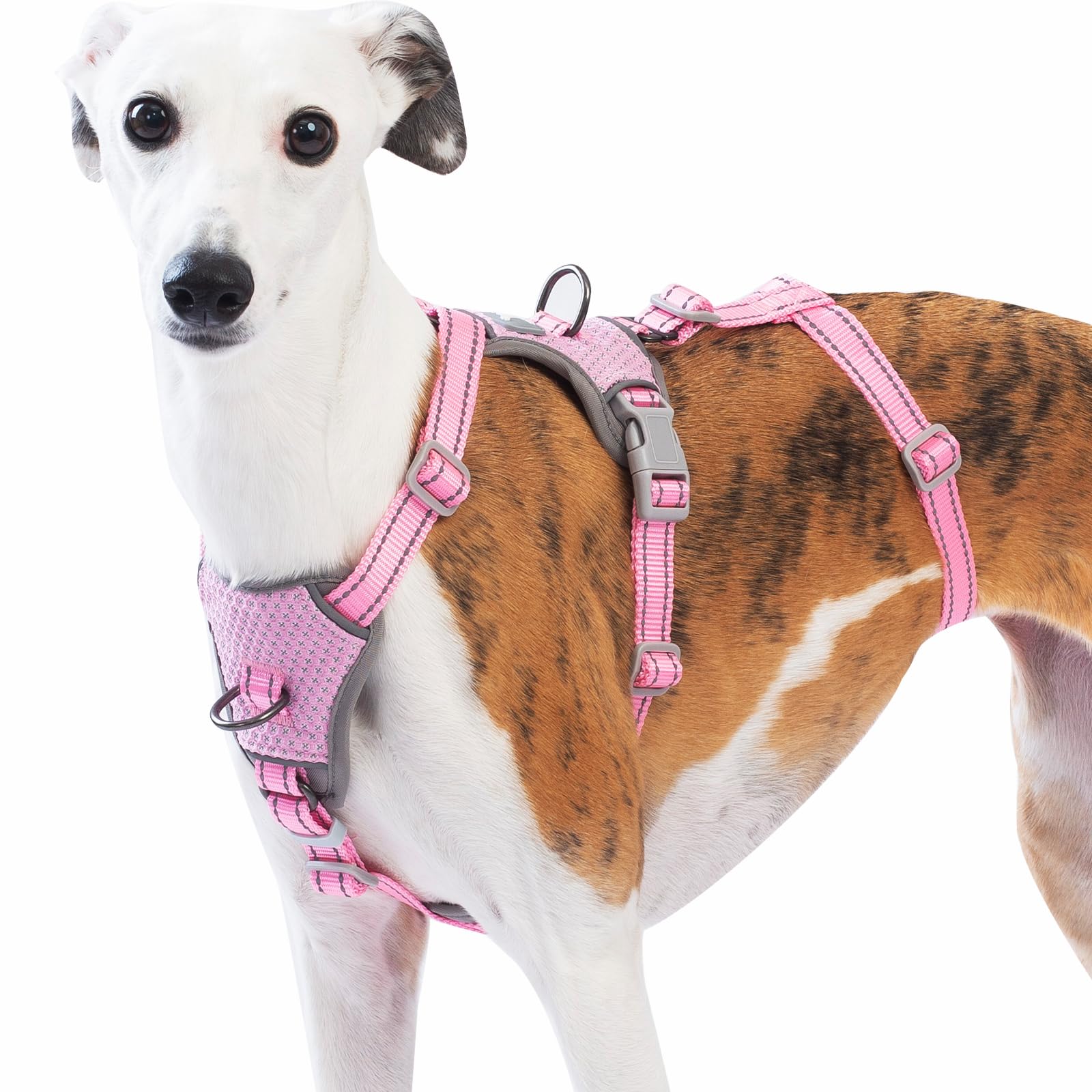 Huntboo Escape Proof Dog Harness – No Pull, No Slip, Fully Reflective, Adjustable 7-Point Design for Small, Medium, and Large Dogs – Lightweight for Outdoor Training & Hiking (Pink, L)