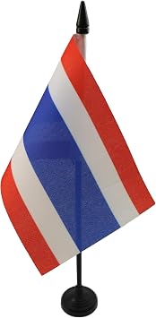 AZ FLAG - Thailand Table Flag 4'' x 6'' - Thai Office Mini Banner 100% Polyester 15 x 10 cm - Mini Desk Flag with 10'' Pole and Black Plastic Base
