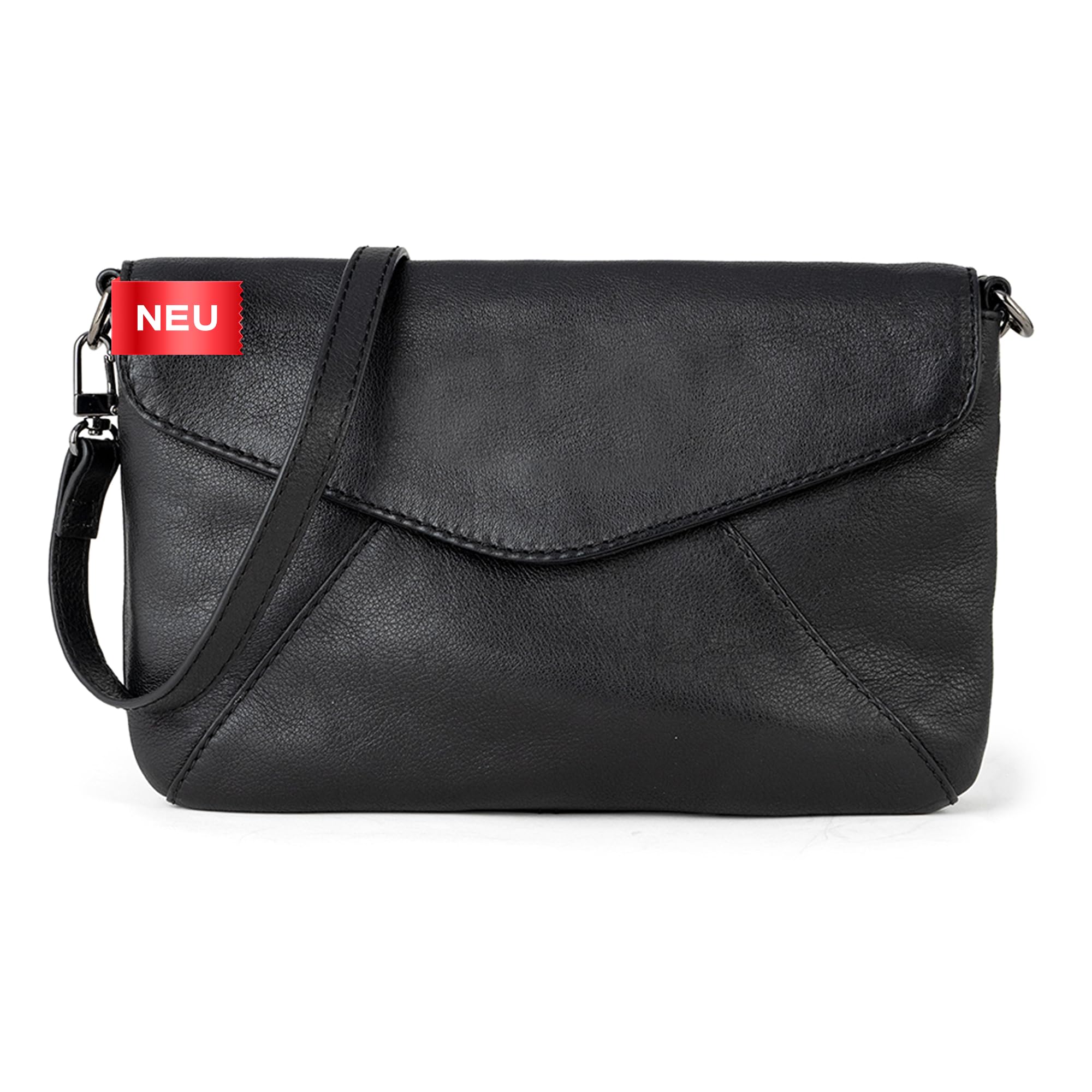 Berliner Bags Premium Leder Clutch Eva, Crossbody-Tasche, Umhängetasche & Handtasche für Damen mit Magnetverschluss – Schwarz