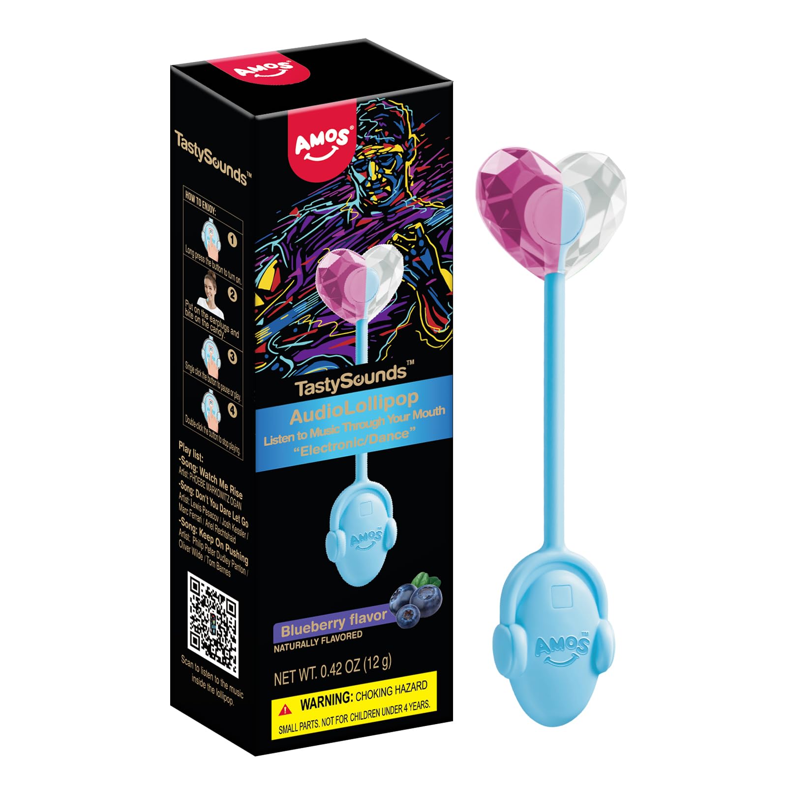 Music Lollipop Candy, Audio Singing Lollipop, Individually Wrapped Natural Blueberry Flavor (1 Pack)