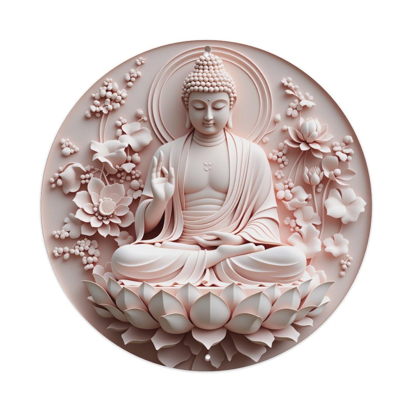 Buddha Lotus Flowers Peaceful Meditation Art Design Round Vintage Tin Sign,Retro Wall Art,Metal Poster for Home, Bar, Garage, Cafe, Rustic Indoor & Outdoor Decor, 8x8 Inches