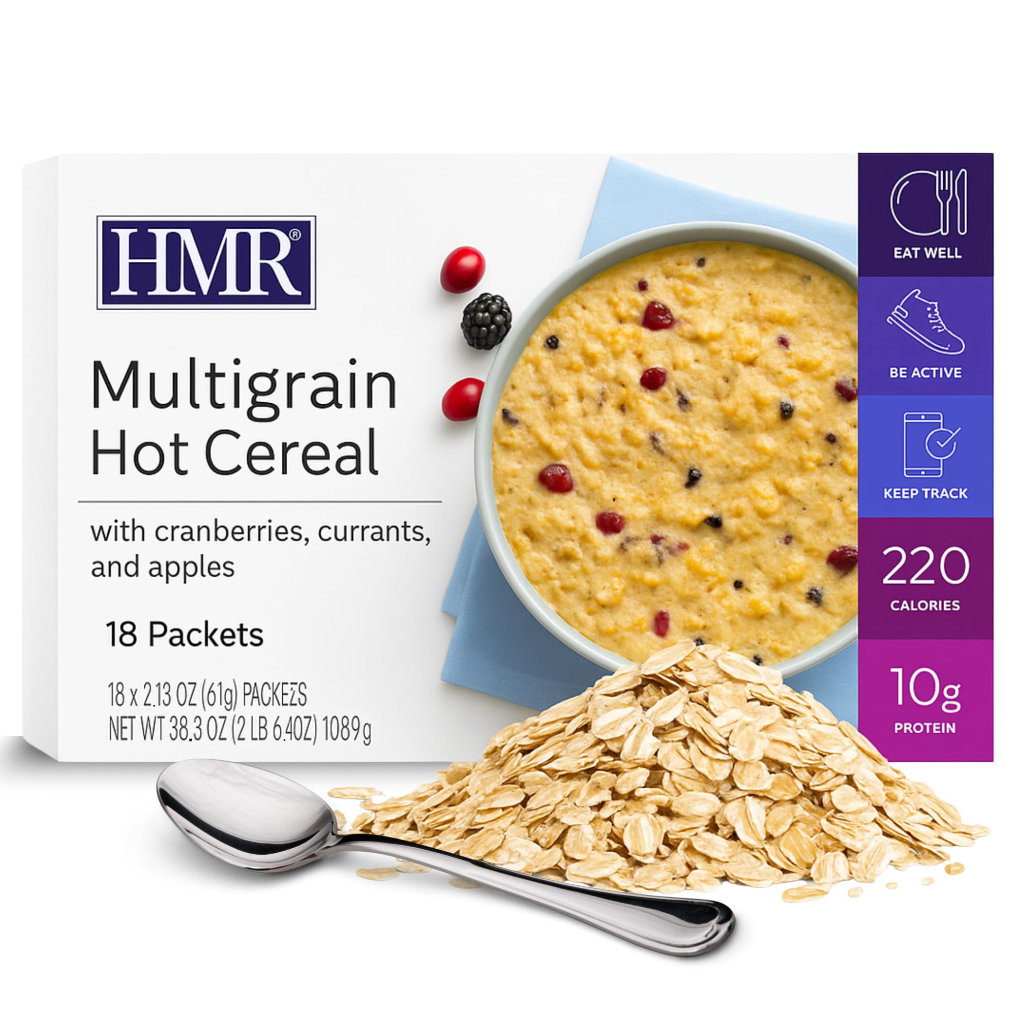 HMR Multigrain Hot Cereal – High Protein Oatmeal Alternative for Weight Loss | 10g Protein, 220 Calories | Low Calorie Breakfast or Snack | Convenient Diet Meal | 18 Count