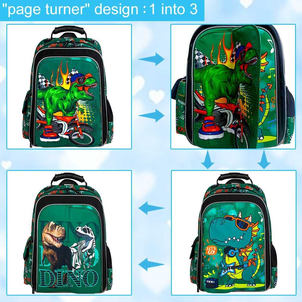UFNDC 3PCS Boys Dinosaur Backpack, Kids Bookbag With Lunch Box, Water Resistant School Bag For Elementary Preschool Toddler - Image 3