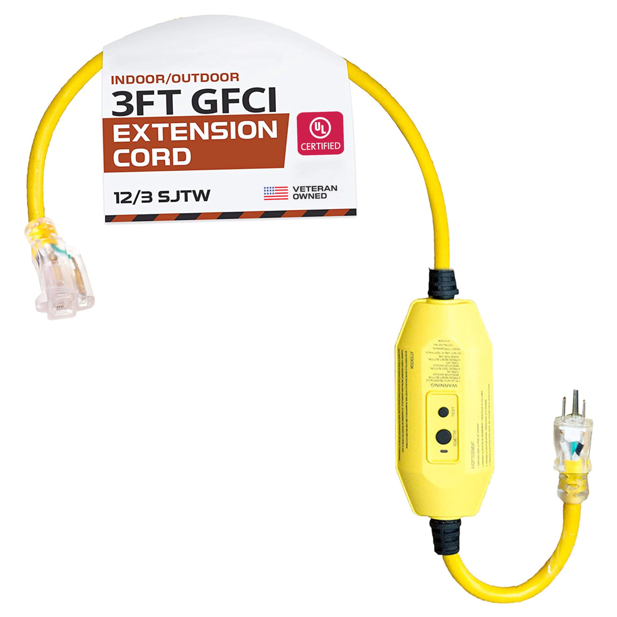 IRON FORGE CABLE 3 Foot Lighted Outdoor GFCI Extension Cord - 12/3