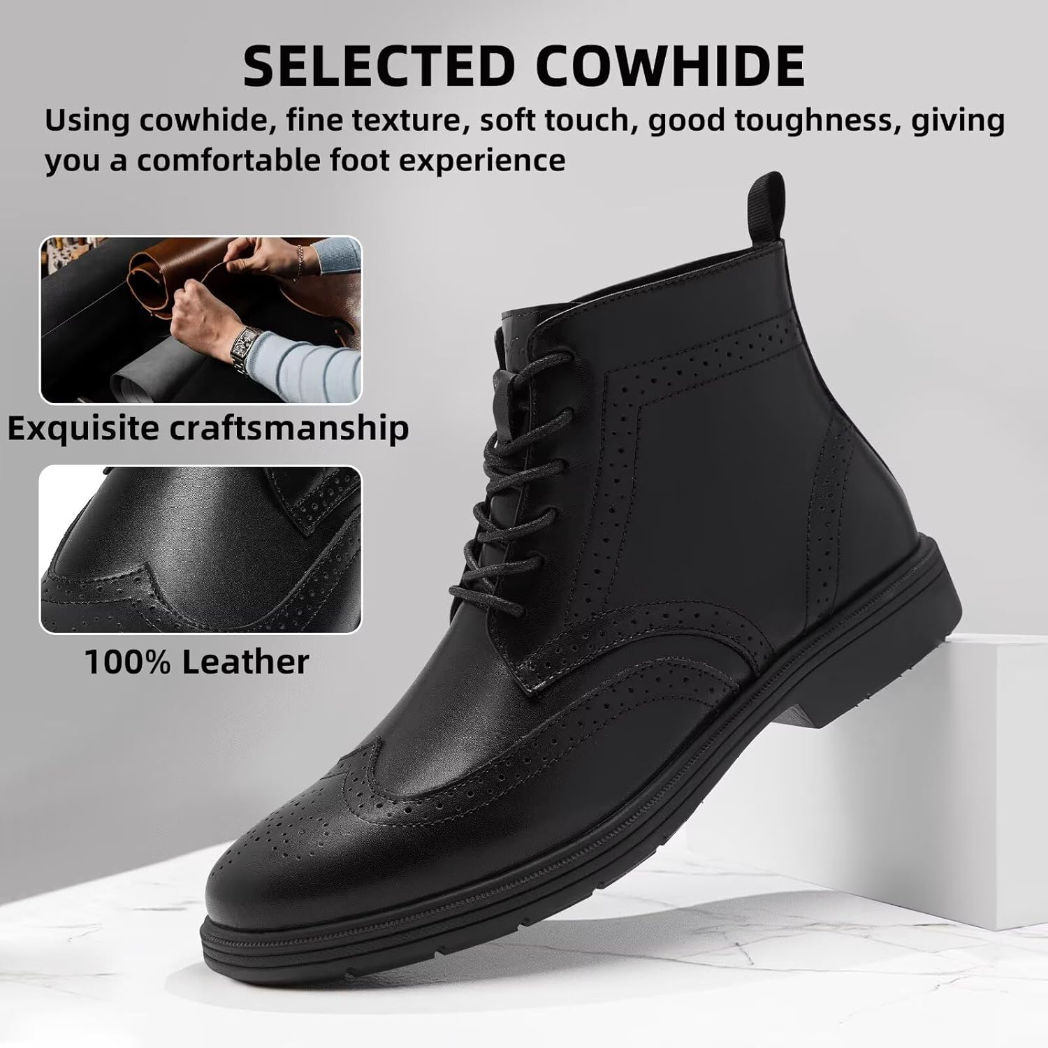 Men's Orthopedic Leather Chukka Boots: Comfortable Arch Support Plantar Fasciitis Tuxedo Business Dress Oxfords, Flat Feet Orthotics Casual Walking Mid Top Ankle Boots for Foot and Heel Pain Relief