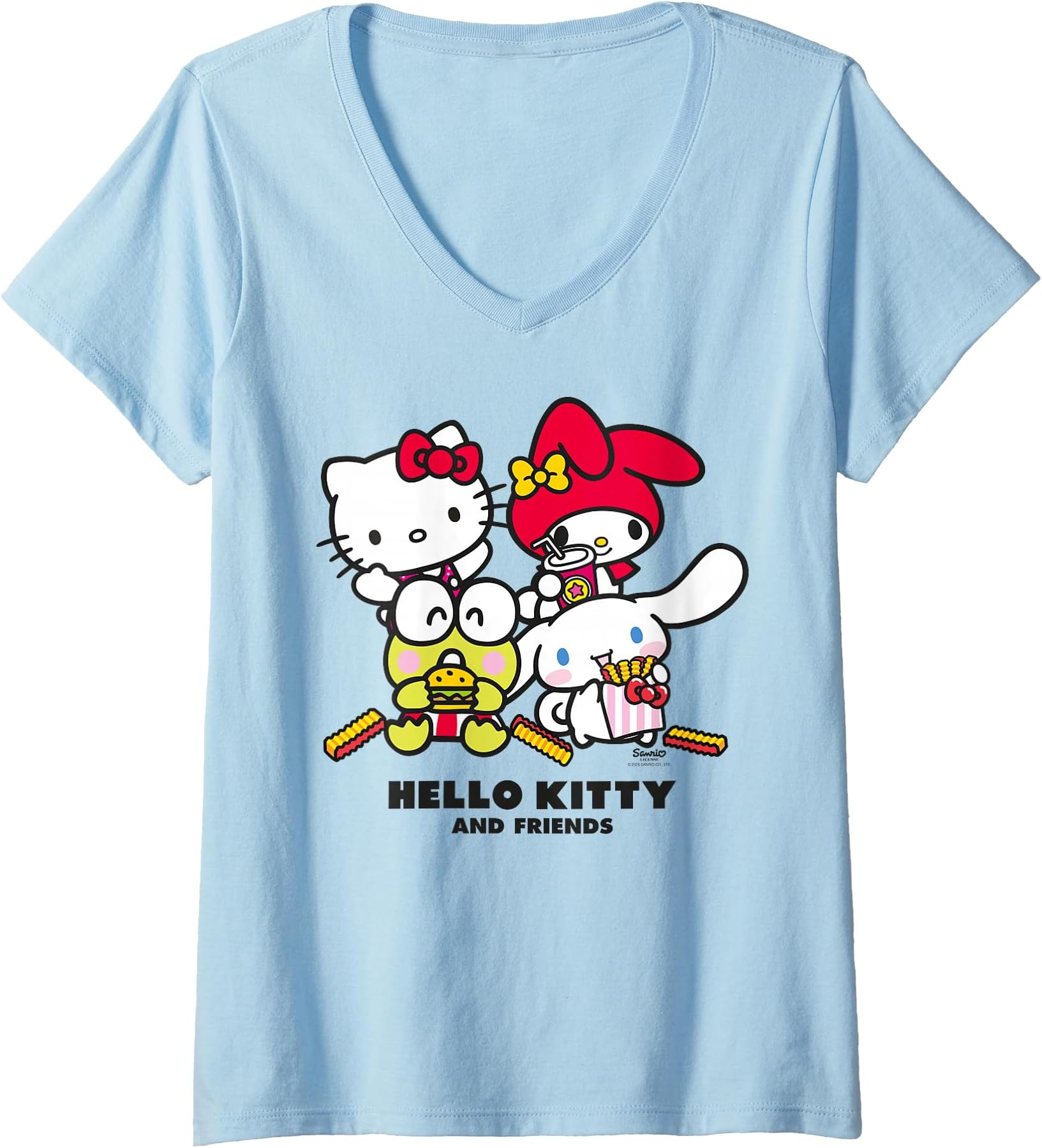 Women's Hello Kitty Best Friends Fast Food Sweet Cute Fun XOXO Retro V-Neck T-Shirt
