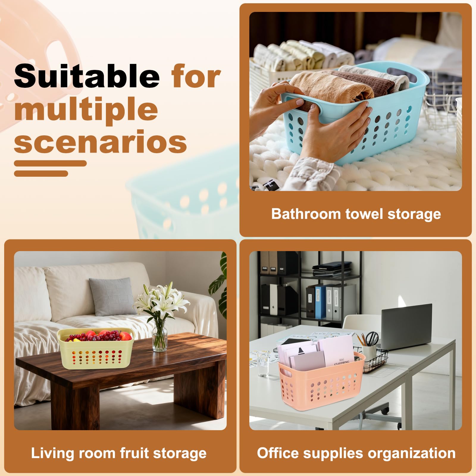 QUARKZMAN 2Pack Cestas De Almacenamiento De Plástico Para Despensa, 15.55x7.87x7.6" Contenedor Organizador Apilable Con Asas Bins De Organización Para Estantes Baños Dormitorios Armario
