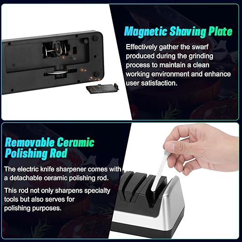 Miniatura 8 de Afilador de cuchillos eléctrico 5 en 1 con pantalla LCD, 3 velocidades de rotación ajustables, 100% abrasivos de diamante, afilador de cuchillos